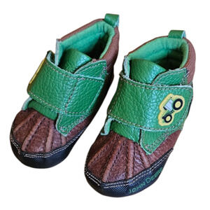 John Deere Upper Leather Green Brown Baby Booties Size 3